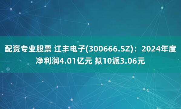 配资专业股票 江丰电子(300666.SZ)：2024年度净利润4.01亿元 拟10派3.06元
