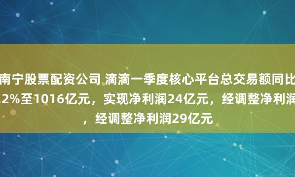 南宁股票配资公司 滴滴一季度核心平台总交易额同比增长10.2%至1016亿元，实现净利润24亿元，经调整净利润29亿元
