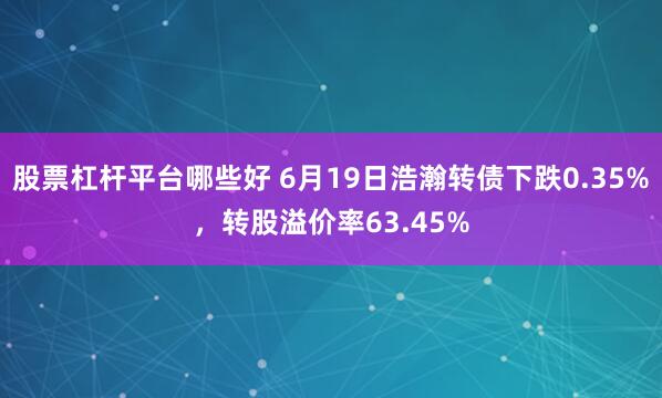 股票杠杆平台哪些好 6月19日浩瀚转债下跌0.35%，转股溢价率63.45%