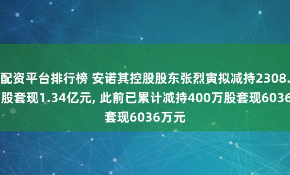 配资平台排行榜 安诺其控股股东张烈寅拟减持2308.75万股套现1.34亿元, 此前已累计减持400万股套现6036万元